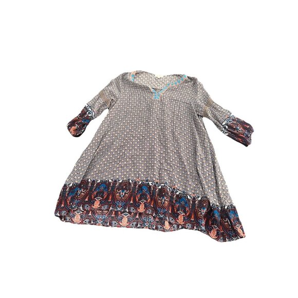 Umgee Peasant Tunic / Mini Dress Split V Neck 3/4 Sleeve Medium - Picture 1 of 3